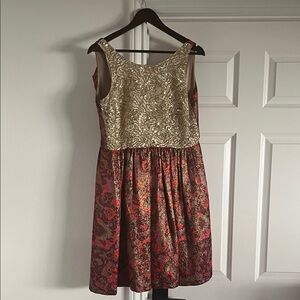 Wren Gold and Red Patterned Mini Dress